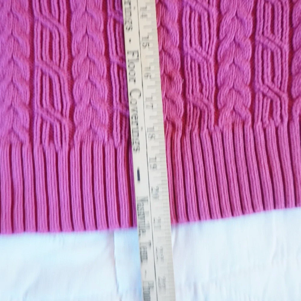 VTG Pink Cable Knit Mock Zip Neck Sweater Size‎ S Cotton Fisherman Chunky